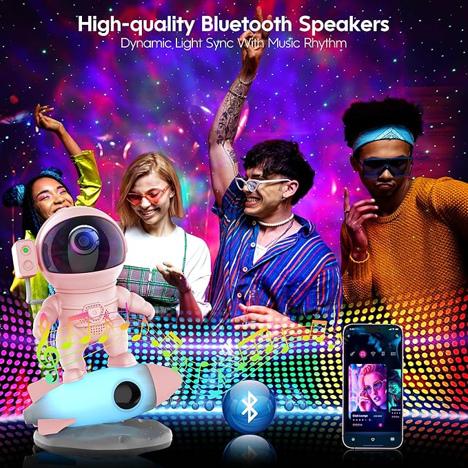 FlyEagle Astronaut Galaxy Projector, Star Nebula Projector with Rocket Lamp, Night Lights LED Star Projector for Bedroom, Remote Control, White Noises, Bluetooth Speaker for Bedroom