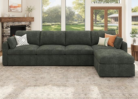 HONBAY Modular Sectional Sofa with Storage Seats, L Shaped Sectional Couch with Storage, Chenille Sectional Couches for Living Room, Green