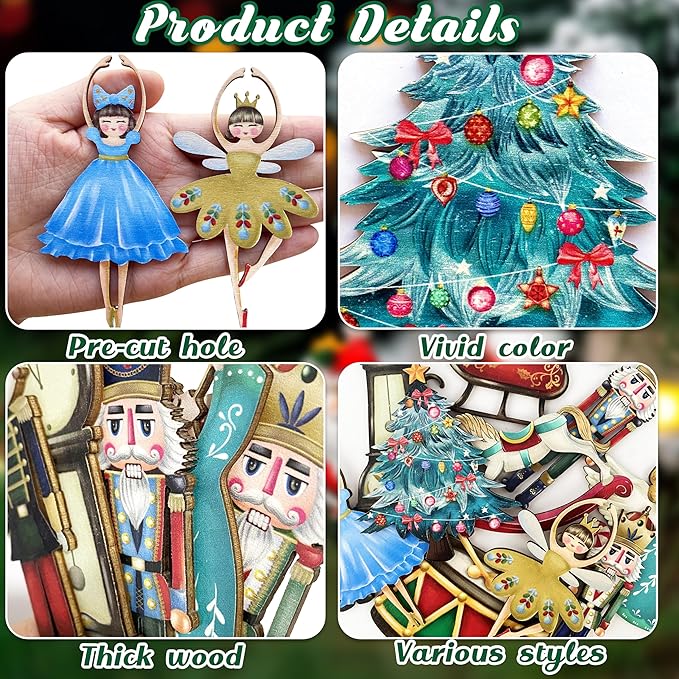 24 Pieces Christmas Nutcracker Wooden Ornaments Wood Hanging Decoration Set for Christmas Tree Hanging Wood Crafts Holiday Decor Xmas Party Supplies (Xmas-Nutcracker-B)