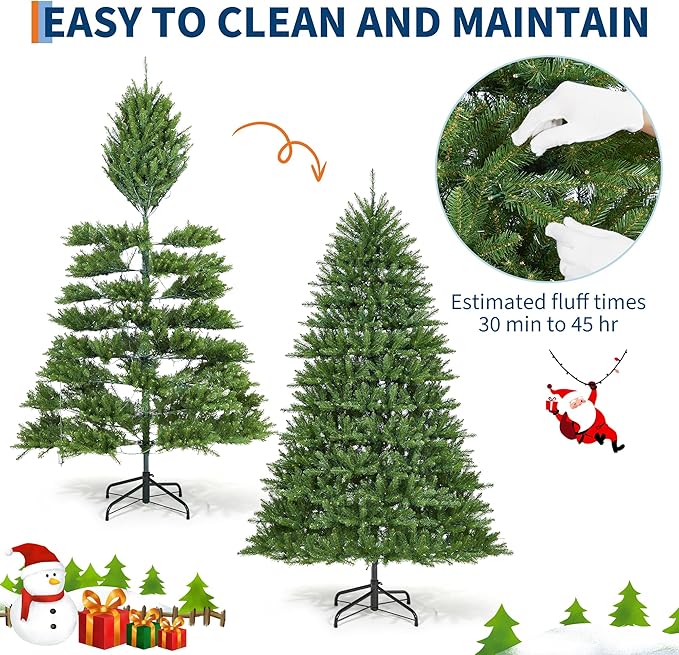 9FT Pre-Lit Artificial Christmas Tree with Color Lights,Green PE & PVC Artificial Xmas Tree,Easy Assembly, Full Branch Tips& Foldable Stand for Home, Office, Party Decoration for Xmas Holiday