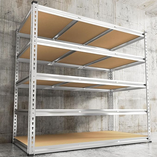 REIBII Garage Shelving, 5 Tier Storage Shelves Load 3020LBS, Adjustable Garage Shelving Heavy Duty, Metal Shelves Unit for Basement, Warehouse, 48" W x 72" H x 24" D, Galvanized