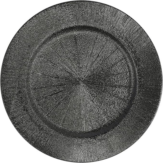 Antique Charger Plates Set 13'' Round Embossed Dinner Plate Chargers Plastic Elegant Floral Plates for Dinner Wedding Party Event Table Kitchen Decoration 100PCS (Black 100Pcs)