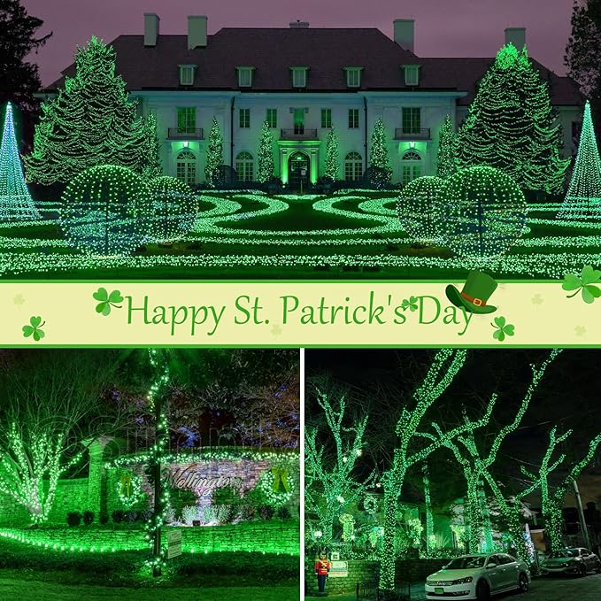 btfarm 4 Pack Solar String Lights Outdoor, 320LED 132FT Halloween Solar Fairy Lights Outside Waterproof, 8 Modes Solar Powered Twinkle Lights for Tree Garden Patio Halloween Decorations, Green