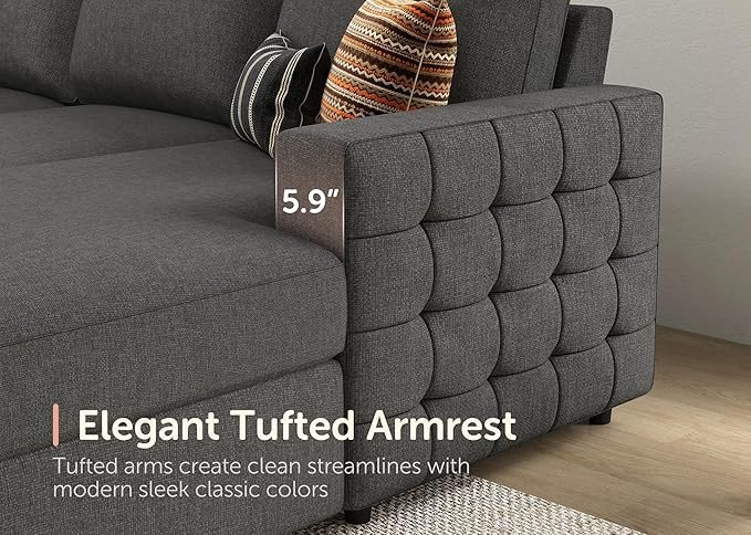 HONBAY Sectional Sleeper Sofa with Pull Out Bed U-Shape Sectional Couch Sleeper Bed with Storage Chaise 6 Seater, Light Grey