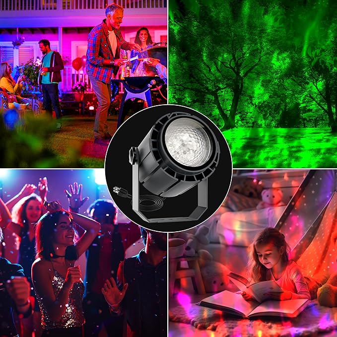 Water Wave Projector with APP & RF Control, IP65 Waterproof Smart Outdoor Lights, 1-100% Dimmable Color Changing, Music Sync & Flame Effect for Pool Party, Ocean Ripple Landscape Lighting