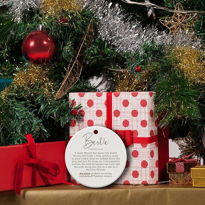 Friendship Gifts for Women, Best Friend, Funny, Work Besties, Sister, Friend Ornaments for Women, Ceramic Christmas Ornaments (Besties 2)