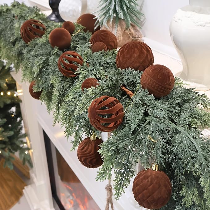 36pcs Velvet Ornaments for Christmas Trees, Flocked Christmas Balls Sets Assortment for Xmas Tree Holiday Decor