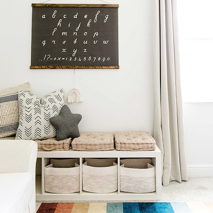 OrganiHaus Set of 3 Rainbow Stiches Woven Storage Baskets for Organizing, Cotton Rope Storage Baskets for Shelves, Soft Bathroom Bins for Organizing, Decorative Cute Nursery Bins for Toys