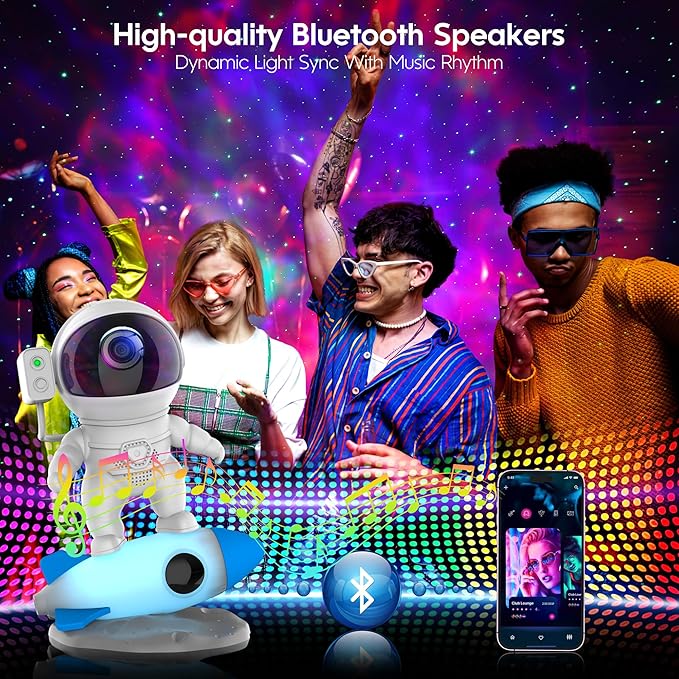 FlyEagle Astronaut Galaxy Projector, Star Nebula Projector with Rocket Lamp, Night Lights LED Star Projector for Bedroom, Remote Control, White Noises, Bluetooth Speaker for Bedroom