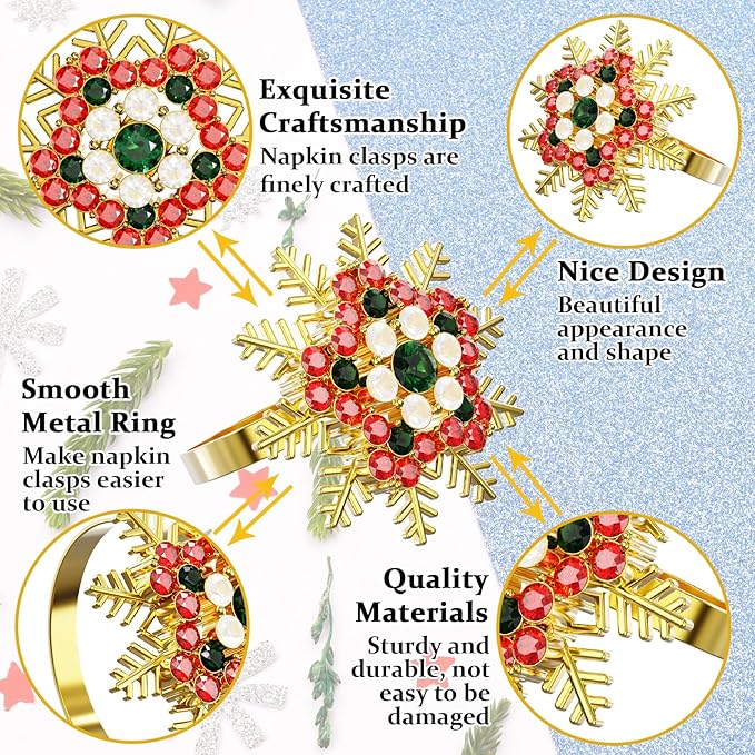 Halatool Set of 8 Christmas Napkin Rings Colorful Snowflake Napkin Holder for Christmas Thanksgiving Holiday Party Table Decoration