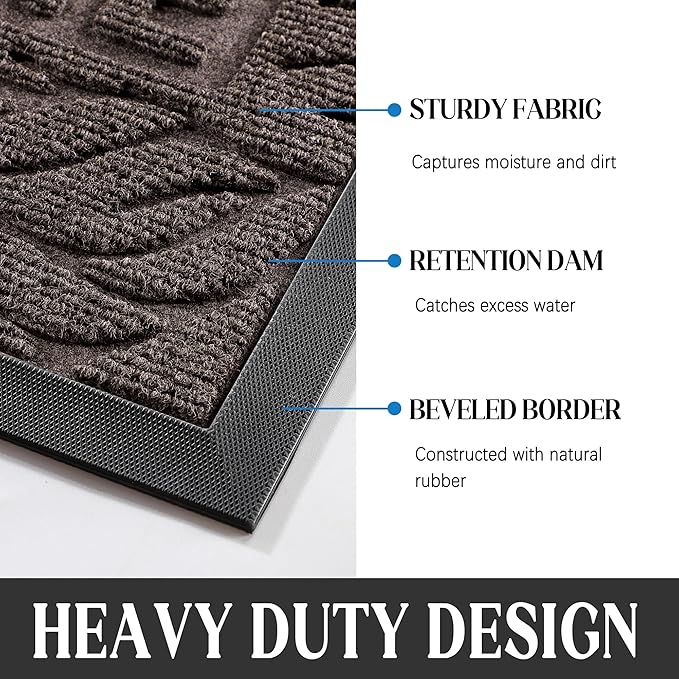 Yimobra Welcome Mat Outdoor, 36x24 Waterproof Door Mat Outside Entrance, All-Weather Non Slip Front Door Mat, Low-Profile Entryway Mat Indoor, Porch and Patio, Brown