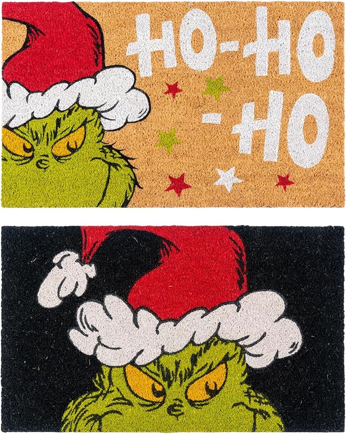 Gertmenian Disney Mickey Mouse Doormat Rug Retro Front Door Coir Mat Welcome Home Indoor Outdoor Entryway Carpet, 2-Pack 20x34, The Grinch Ho Ho Ho/Santa