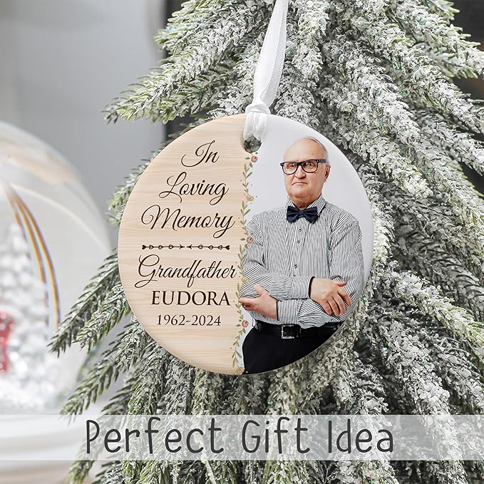 2025 Personalized Memorial Ceramic Ornament – Christmas-Birthday-Anniversary Keepsake for Loss of Loved One – Custom Photo Name Year – in Loving Memory Round Decoration