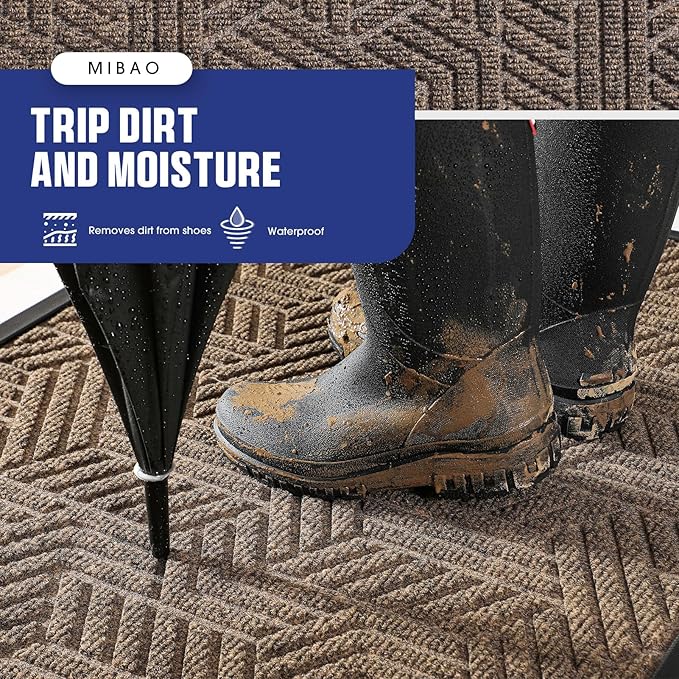 Mibao Front Door Mat Outside Entrance, Durable Outdoor Indoor Mat, Low Profile Heavy Duty Doormat, Non-Slip, Traps Dirt and Moisture, Easy Clean Patio Porch Entryway Mat, 32" x 47", Brown