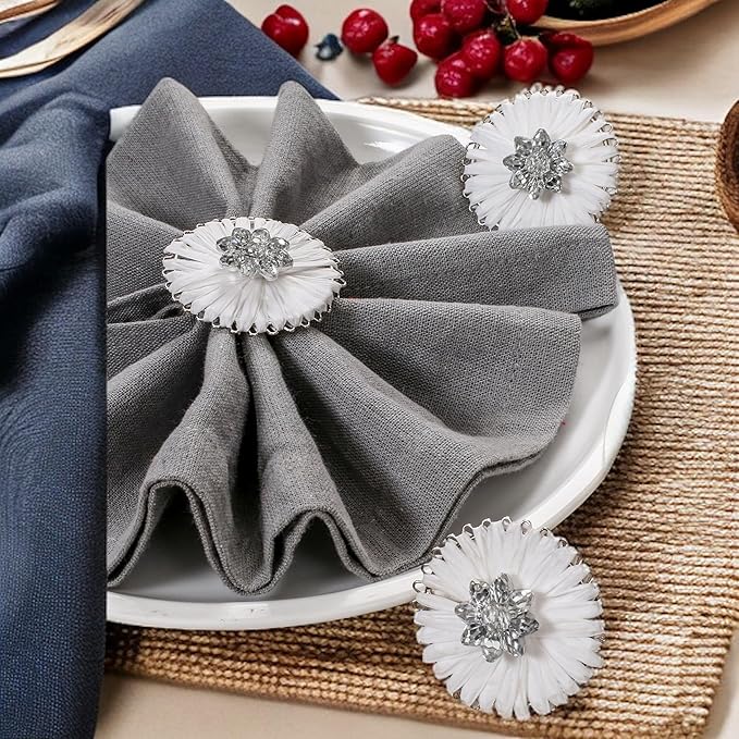 Alpha Living Home Napkin Rings Set of 12, Floral Napkin Holders, Napkin Rings Bulk for Party Decoration, Dinning Table, Everyday, Family Gatherings - A Great Tabletop Décor - Silver