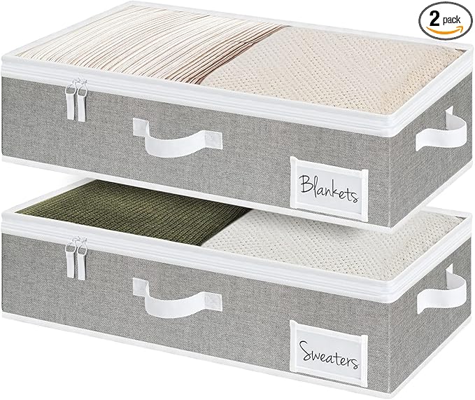 StorageWorks Under Bed Storage Containers with Handles and Label Holder, 2 Pack Ultra-thick Fabric Underbed Bins, Closet Organizer for Clothes, Blankets, Sweater