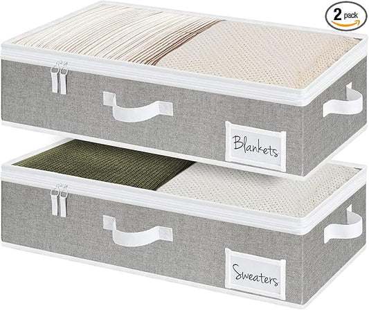 StorageWorks Under Bed Storage Containers with Handles and Label Holder, 2 Pack Ultra-thick Fabric Underbed Bins, Closet Organizer for Clothes, Blankets, Sweater