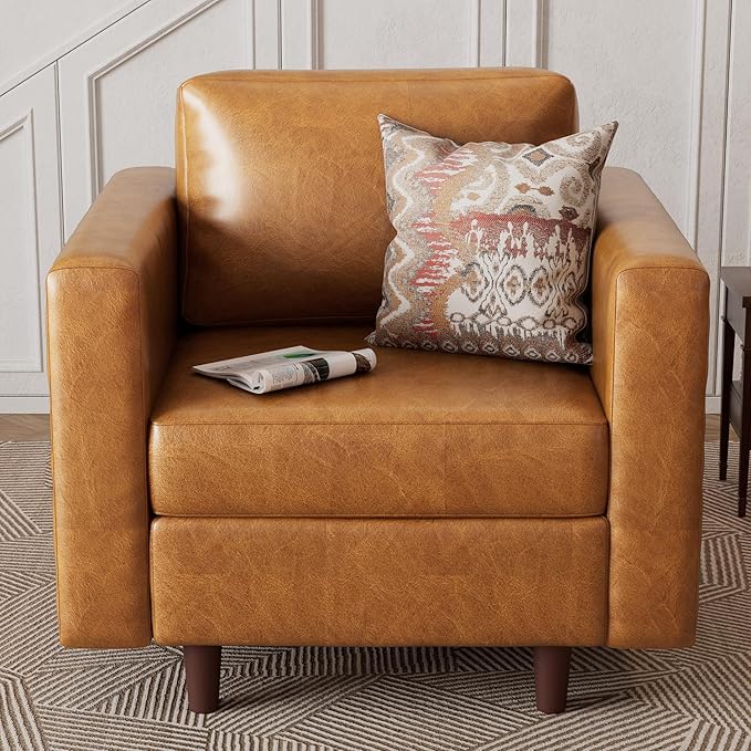 Faux Leather Oversized Accent Chair with Storage Deep Seat Single Sofa Large Reading Armchair for Living Room Bedroom Office Brown Set of 2