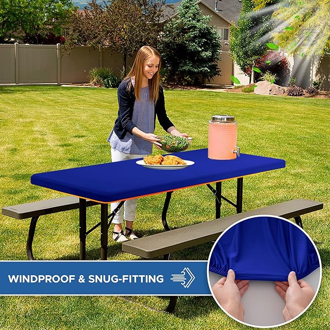 Spandex Table Cover for 6 Foot Rectangle Tables-4 Pack Royal Blue Outdoor Picnic Elastic Table Cover-Spandex Stretch Folding Table Cloths for Camping Dining Room Patio Kitchen Banquet Party