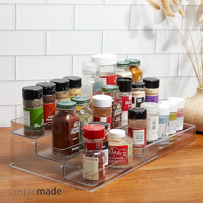 SIMPLEMADE 3-Tier Spice Rack Organizer - Versatile Storage Shelf for Kitchen, Bathroom, Bedroom & Office, Set of 1, Expandable Clear