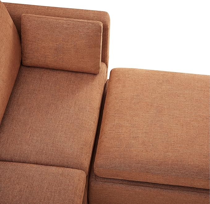 CHITA Modular Sectional Sofa, FSC Certified L Shaped Couch with Reversible Chaise, Modular Sectional Couch for Small Space, 78 inch Width, 3 Seat Modular Sofa with Storage Ottoman, Terracotta