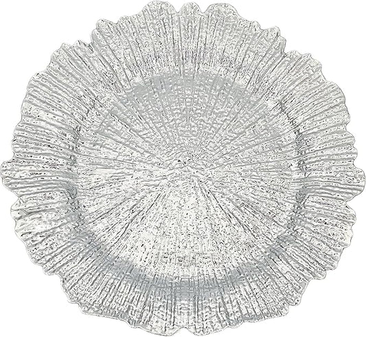 Henilosson 13 inch Silver Charger Plates,Round Plastic Reef Plate Chargers for Dinner Plates,Wedding,Party Elegant Decoration Place mats(24, SILVER)