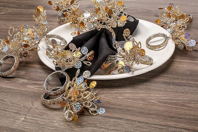 Glass Beaded Napkin Rings - 12-Pack Handmade Spring Floral Napkin Holder for Table Setting Weddings,Holiday Dinner,Birthday,Thanksgiving,Christmas,Farmhouse Décor (Multicolor) - ALPHA Living HOME