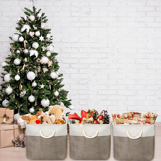 SIMPLE HOUSEWARE Fabric Storage Cubes, 13" x 13" Storage Bin, 3 Pack, Brown