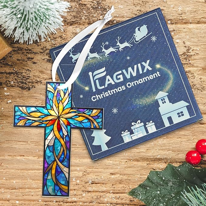 FLAGWIX Christian Gifts for Women Men - Acrylic Christmas Ornaments 2025 - Catholic Spiritual Religious Gifts for Women Mom Grandma, Cross Ornaments for Christmas Tree, Religious Gift, Cross Ornament