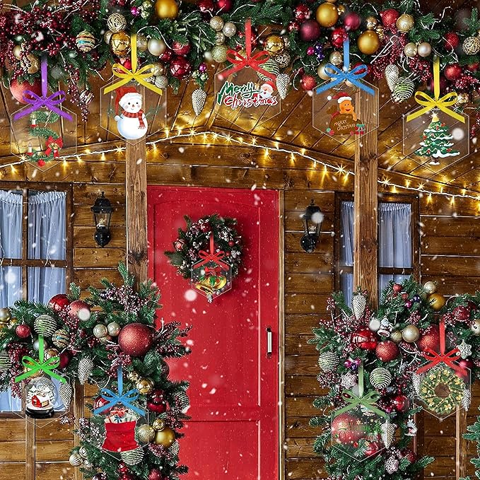 40 Pieces Christmas Hanging Ornaments Set 3''Christmas Ornament Acrylic Blank with 50Pcs 25 Color Ribbons for Christmas Tree DIY Decor (Classic Hexagon, 40.00)