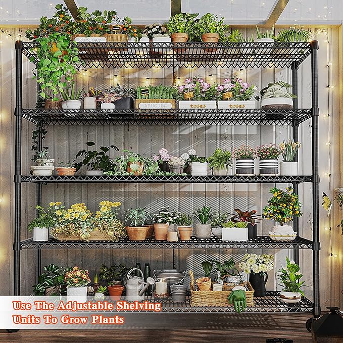 REIBII 73" H Storage Shelves Wire Shelving with Wheels 3200 lbs Heavy Duty Steel Metal Shelving Unit Shelf Rack for Warehouses,Garage, Kitchen, School,Commercial,73" H X 60”W X 18" D